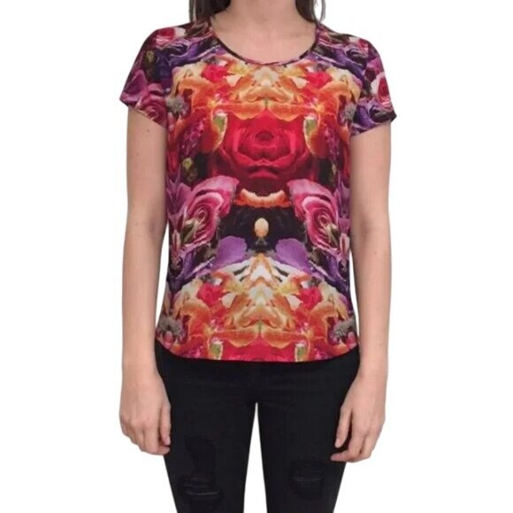 Nordstrom Trouve Mirrored Floral Multicolor Blouse - Picture 1 of 7